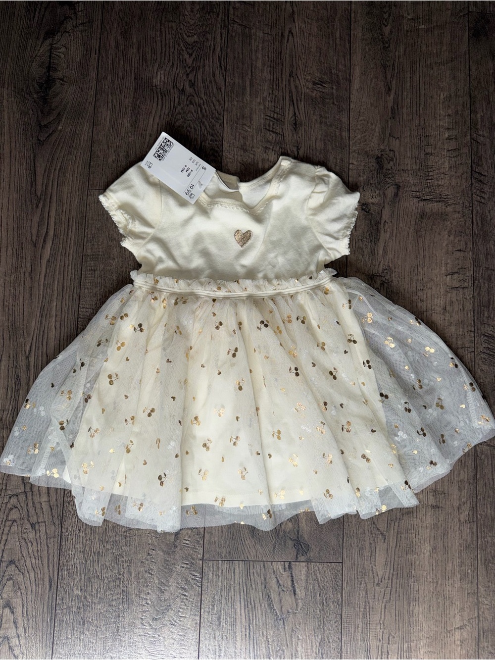 H&M Cream Dress with Gold Heart & Gold Foil Dot Tulle